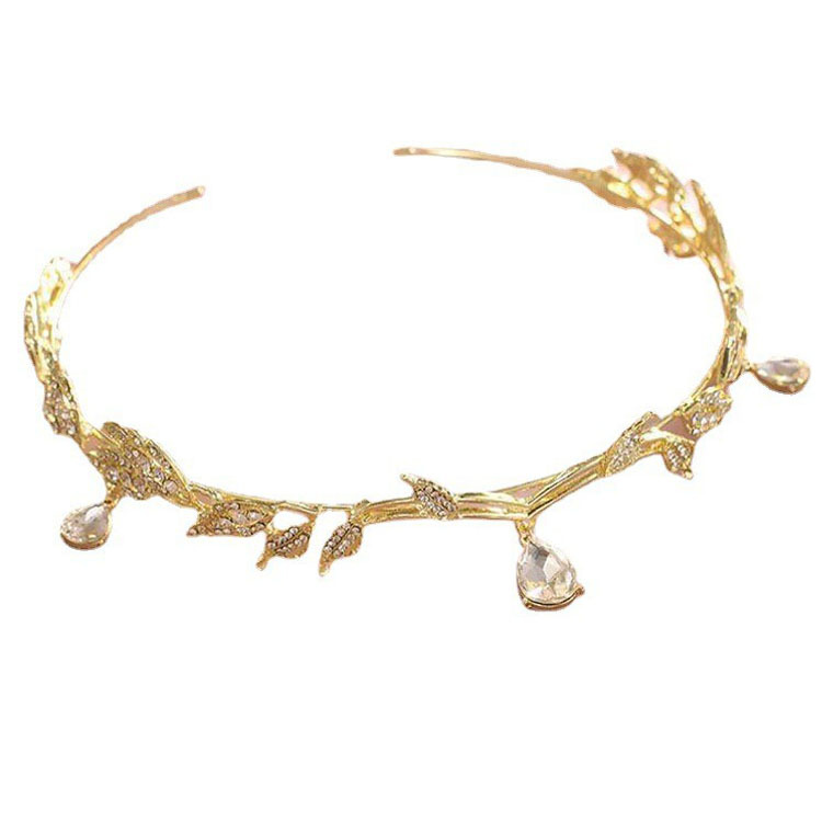 Corona Mori hojas gota de agua llena de diamantes nupcial frente decoración ceja gota Rhinestone boda tocado completo diamante corona diadema