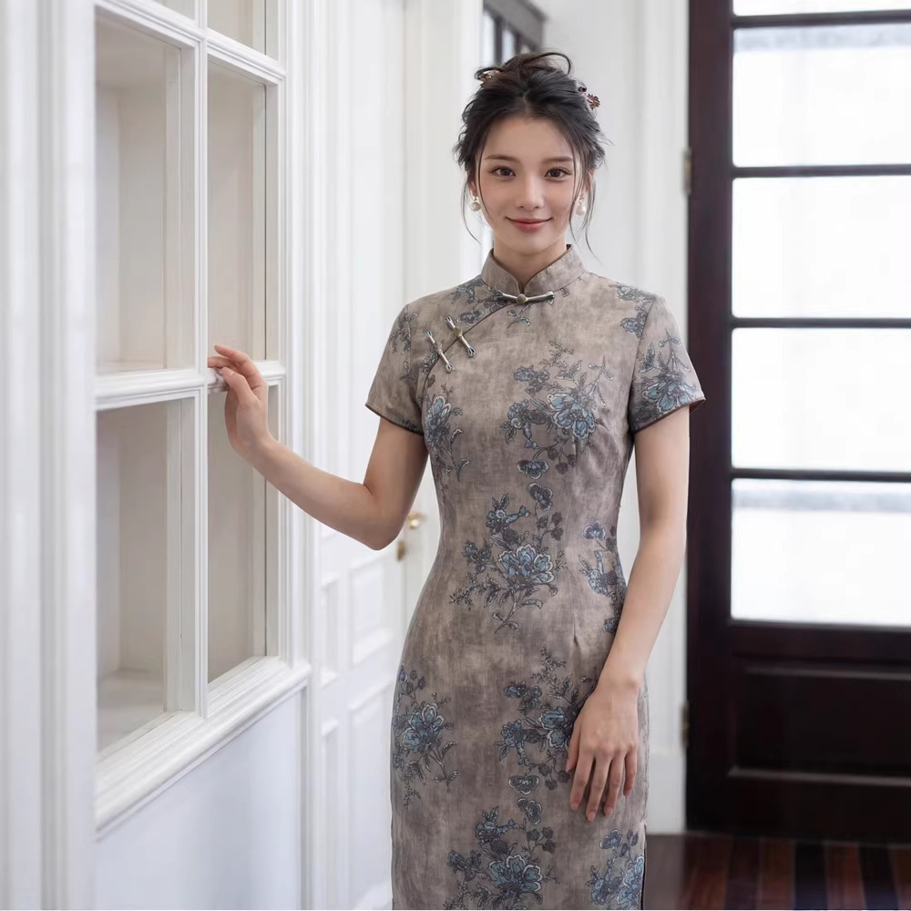 贝之韵蓝花改良提花中长旗袍女2026春新款少女无袖年轻款上班穿