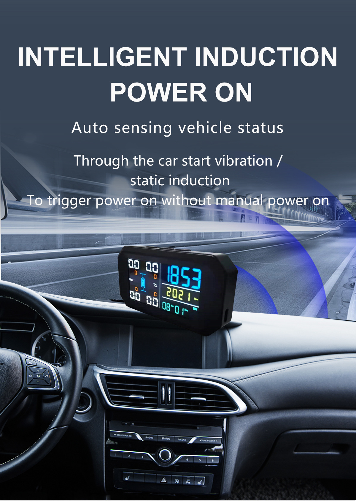 Car Solar Wireless Tire Pressure Monitor Tpms System External Car Perpetual Calendar Tire Pressure Detection