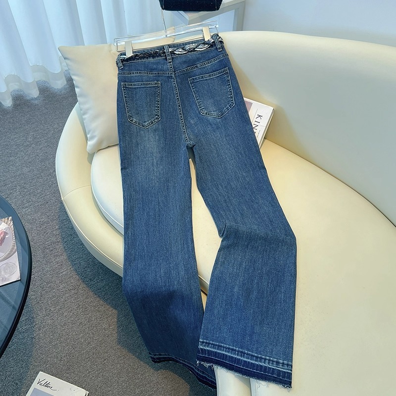 高端深蓝色阔腿牛仔裤女春秋2025新款今年流行爆款显瘦垂感直筒裤|undefined