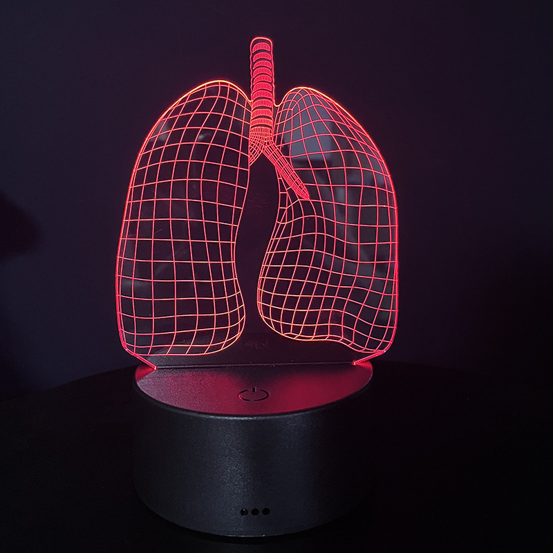 Lámpara nocturna 3D USB con motivos de dientes/cerebro/corazón, acrílica, táctil con mando a distancia, para decoración interior