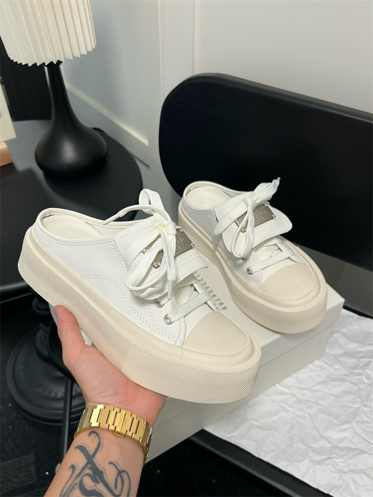 Half Drag 2024 Sommer Neue dicke Unterseite Baotou Mode Oberbekleidung Casual weiße Schuhe_voghion.com