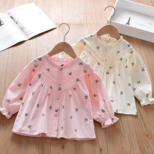Girls' Long-Sleeved Spring and Summer Shirts 2024 New Kidsren's Versatile Tops, Fashionable Little Girls' Korean Style Long-Sleeved Shirts