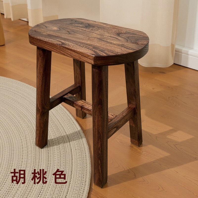 Chinese-Style Entrance Shoe Bench, Old Elm Wood Household Stool, Shoe-Changing Bench, Solid Wood Stool, Thickened Small Apartment Low Stool for Entryway