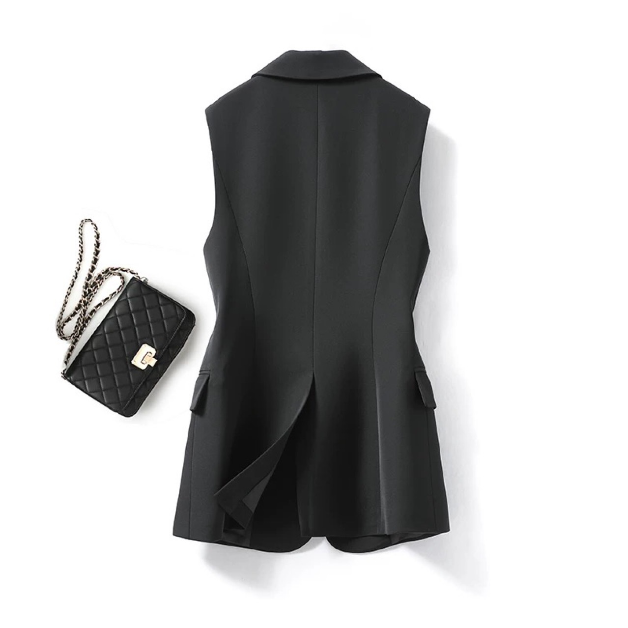 Color sólido negro traje collar chaleco femenino grano hebilla temperamento viajero chaleco 2022 primavera y otoño chaleco femenino