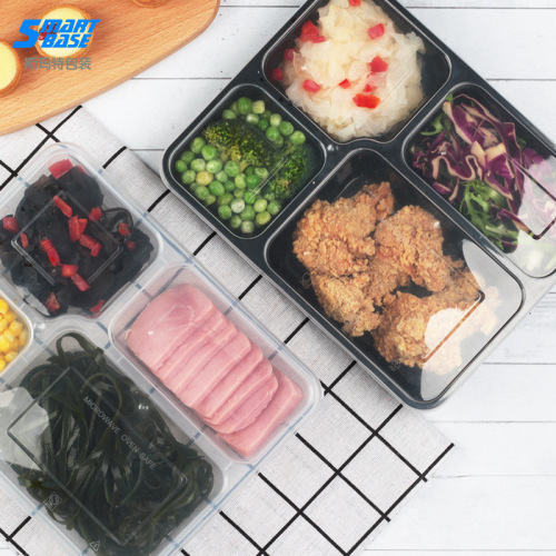 Wholesale disposable lunch box lunch box four-compartment five-compartment packaging box plastic rectangular compartment fast food box takeaway thickening