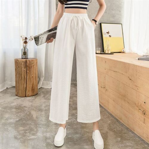 Women's Summer Loose High-Waist Straight Leg Pants, Korean Style, Slimming, Thin, Casual, Droopy 9/10 Length, Export Quality