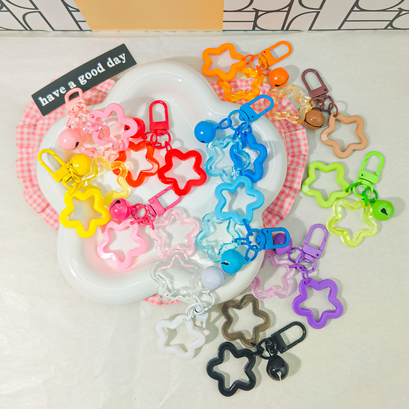Doorbell F95 new color acrylic hollow five-pointed star keychain pendant cute paint bell accessories