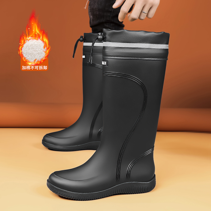 Men's winter plus velvet warm long tube cotton boots integrated with…