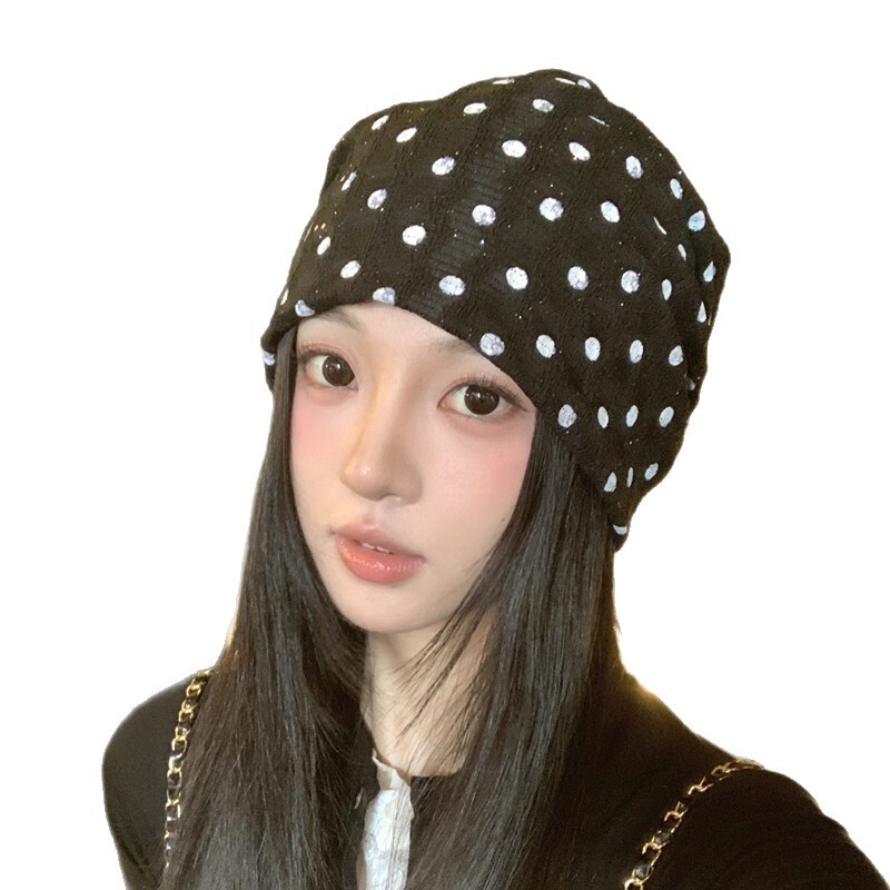 韩版个性亮片波点时尚包头月子帽春秋薄款休闲百搭圆点日系帽子女|undefined