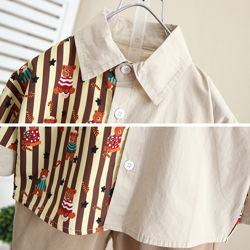 5934 Traje de otoño para niños 2025 Camisa de manga larga de primavera y otoño para niños de nuevo estilo Camisa coreana de dos piezas