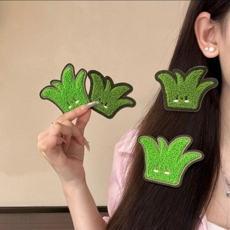 Super cute cartoon bangs stickers, adorable little grass hair clips, girly hairpins, magic tape hair accessories