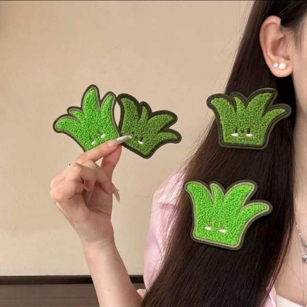 Super cute cartoon bangs stickers, adorable little grass hair clips, girly hairpins, magic tape hair accessories