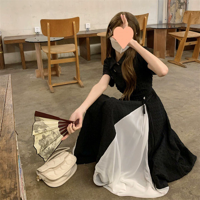 Чжоуансам платье, для подростков, длинная летняя юбка, французский городской стиль, черное, размеры S–2XL