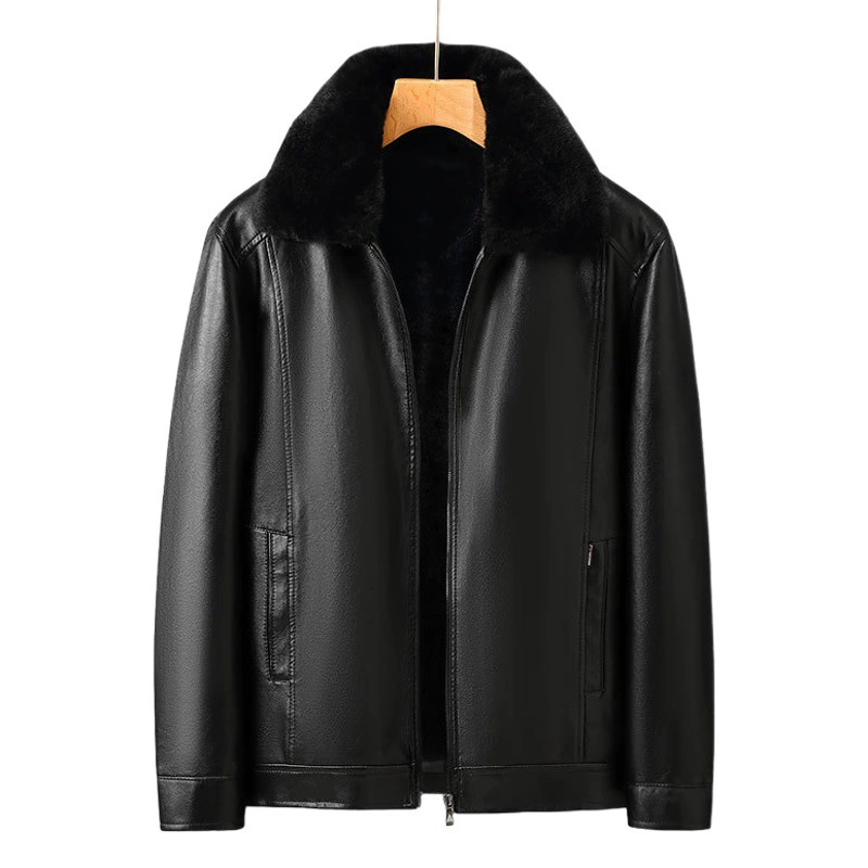 Три Овцы Зимний новый мужской меховой воротник кожаный мужской утолщенный бархат Повседневный Папа Мужская кожа поколение волос