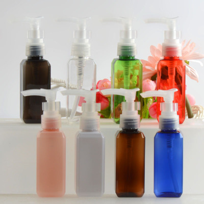 50ml毫升方瓶夹子泵插口泵瓶 化妆品乳液按压塑料瓶精油分装瓶