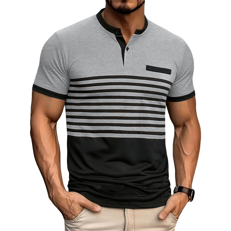 Verano Amazon polo camiseta de hombre de color a rayas polo camiseta de manga corta camiseta de negocios casual geometría de manga corta hombre