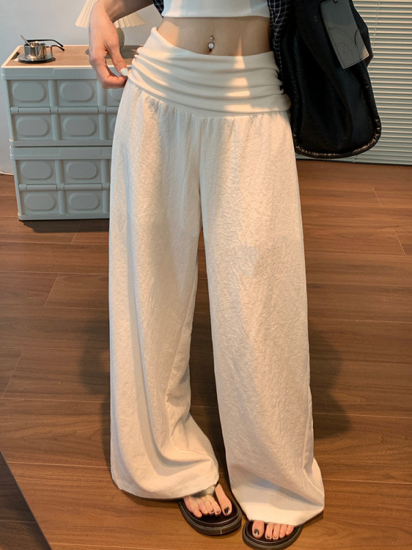 白色亚麻天丝棉阔腿裤女夏季薄款度假风高腰垂感老钱风直筒休闲裤|undefined