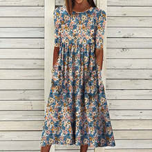 2022夏季新款欧美女装印花连衣裙 独立站亚马逊热卖宽松口袋长裙