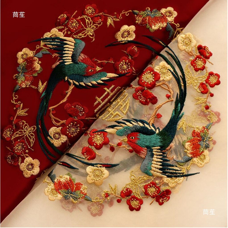 【喜上梅梢】婚扇团扇口金包diy材料绣花片喜庆手工礼物|undefined