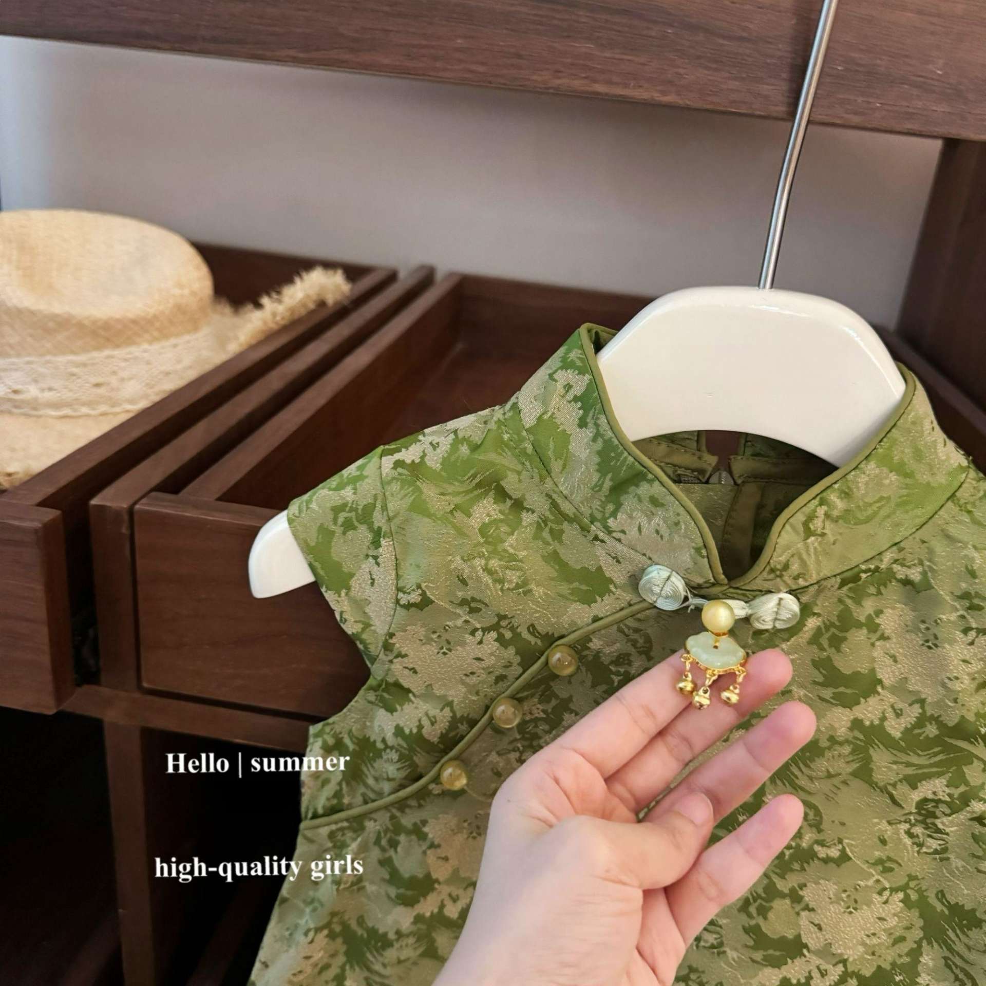 [Xianning Seven] ¡Solo este verde! Nuevo estilo chino elegante encanto azul y blanco Luan vestido de chaleco jacquard cheongsam estilo femenino