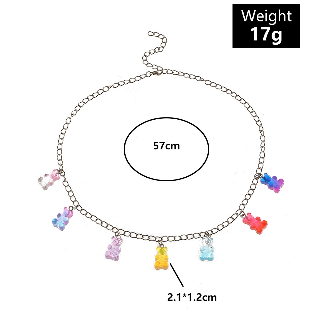 fashion colorful gradient color bear resin necklace wholesale nihaojewelry