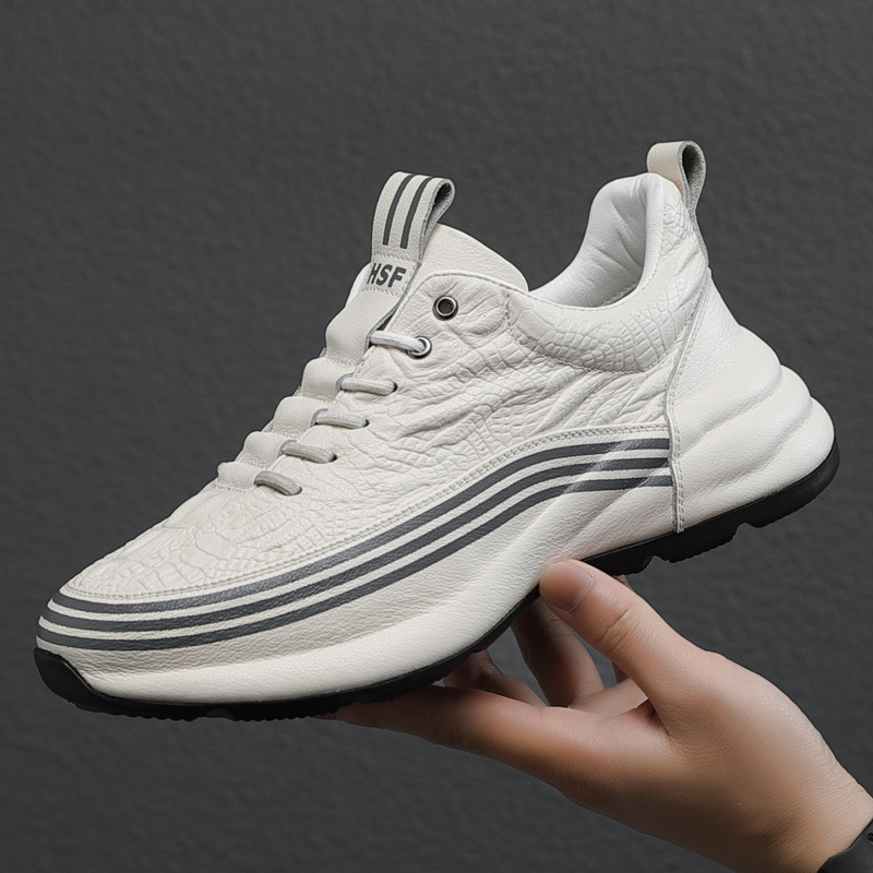 Men's Shoes 2026 Autumn New Casual Sports Shoes Men's Versatile Height-Increasing White Sneakers Crocodile Pattern Dad Shoes