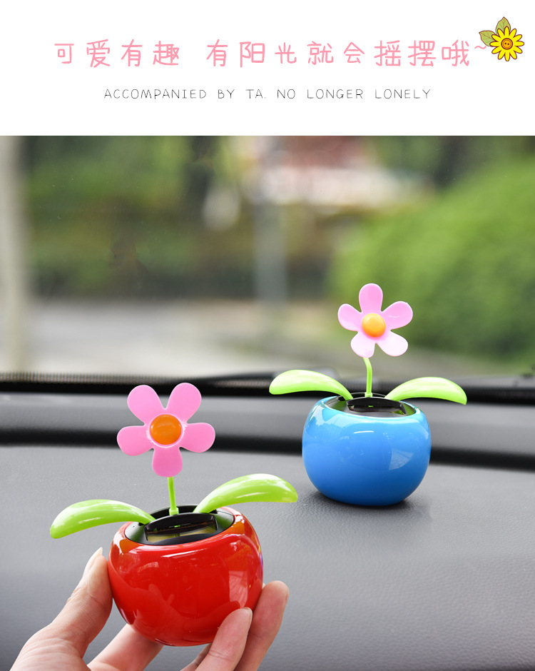Car-Mounted Swinging Sunflower Creative Solar-Powered Car Dashboard Ornament Car Interior Decoration Apple Blossom for Car