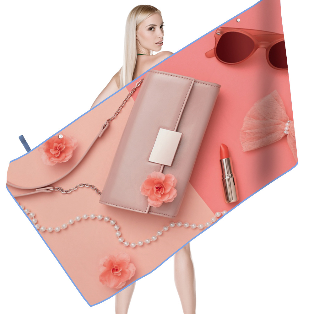珊瑚粉色手提包速干沙滩巾，超细纤维双面绒数码印花自选图片