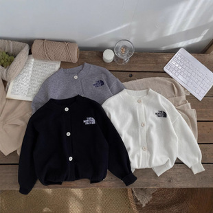 Children's Sweater Cardigan 2024 Autumn and Winter New Style Boys and Girls English Embroidered Knitwear Baby Sweater Jacket Trendy