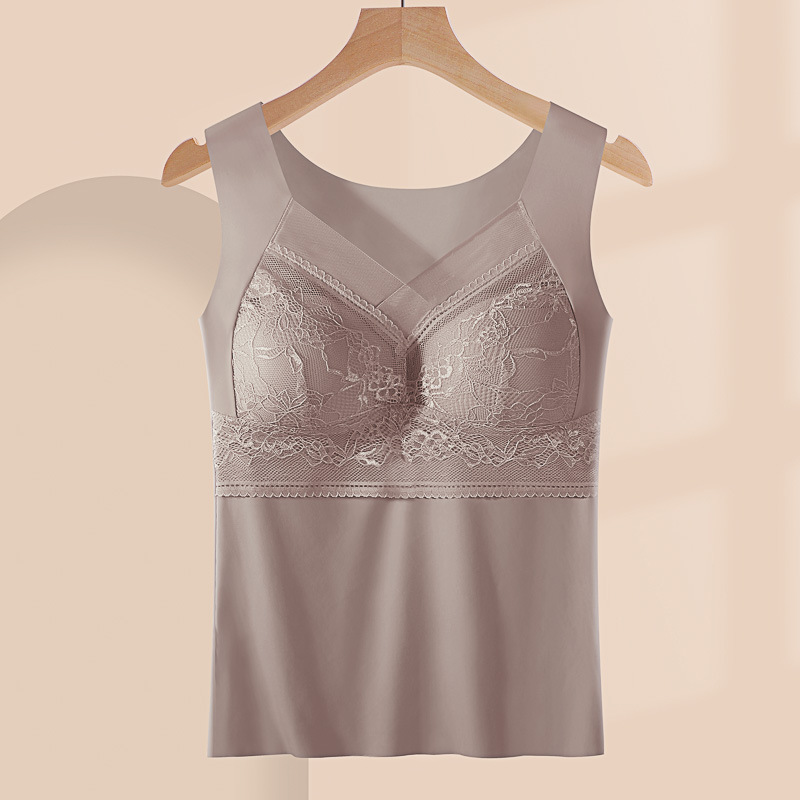 Push up taza fija colección de mama desgaste exterior sin costuras chaleco de fondo para las mujeres Delgadas de seda de hielo belleza espalda camisola de encaje chaleco para las mujeres