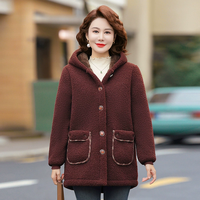 Зимняя куртка для мамы среднего возраста плюс бархатная утолщая хлопчатобумажная одежда новый средний и пожилой женский бархатная хлопчатобумажная куртка с капюшоном