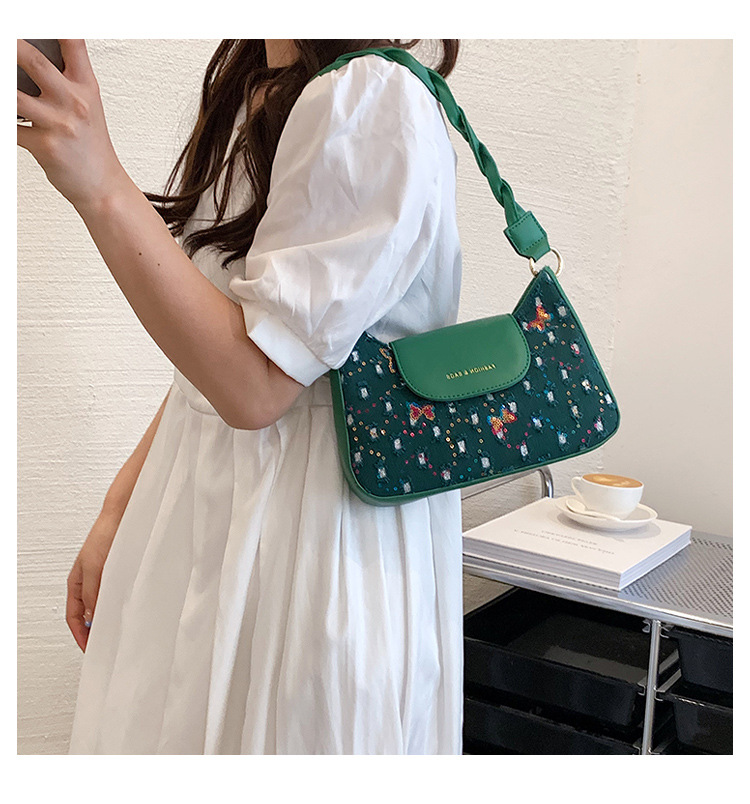 Butterfly Fashion Shopping Artificial Leather Soft Surface Magnetic Snap Square White Black Green Shoulder Bags display picture 5