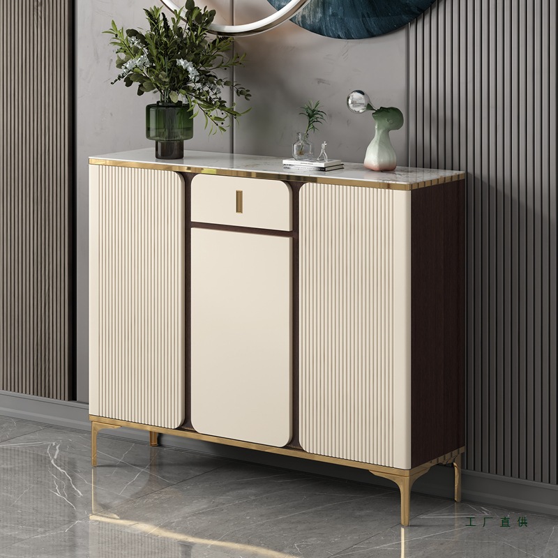 Ultra-Thin Slate Sideboard, Narrow Wine Cabinet, Integrated Wall-Mounted Solid Wood Italian Light Luxury Modern Simple Cupboard Tea Cabinet