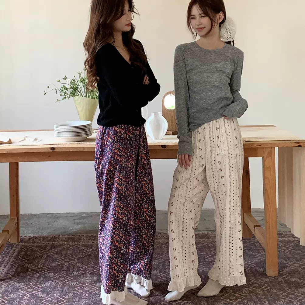 1057秋冬新款居家睡裤女磨毛显瘦宅家长裤百搭外出保暖舒适女裤子