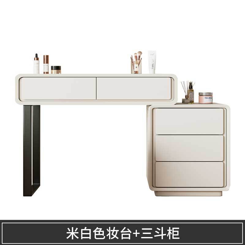 奶油风实木梳妆台斗柜一体卧室小户型轻奢高级感可伸缩梳妆桌化妆|undefined