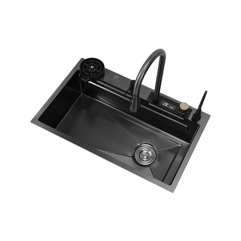 (Ventas directas de fábrica) Cocina Nano Fregadero de acero inoxidable Grifo de pantalla digital Suministro directo transfronterizo de un solo tanque grande hecho a mano para el hogar