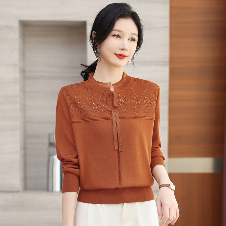 洋气宽松花边领打底衫薄上衣妈妈春装2025年新款时尚减龄针织衫女|undefined