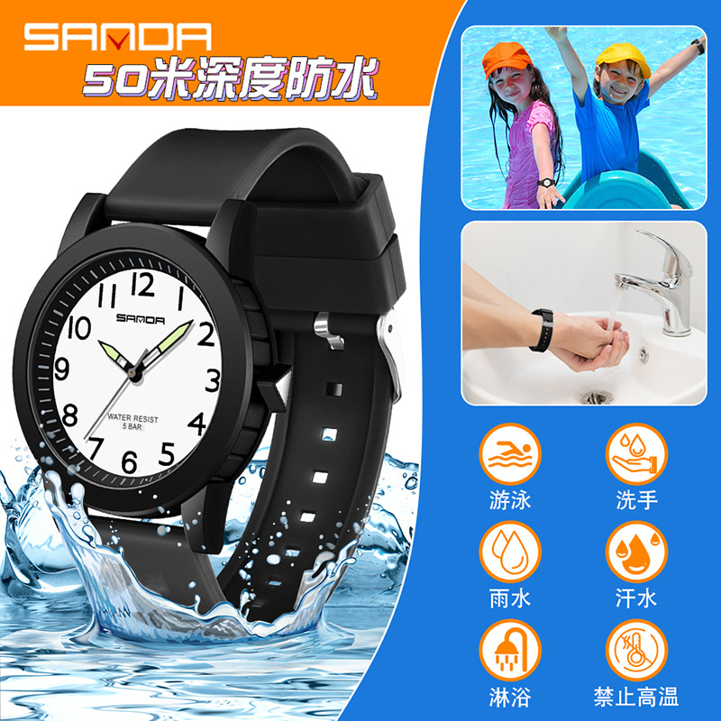 Sanda Children's Watch Only Tells Time, Same Style for Men and Women, Simple Fluorescent Waterproof Watch, Quartz Couple Watch Wholesale