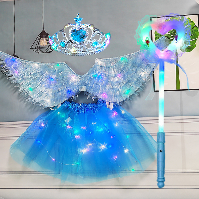 Barra de amor de corona de luz de falda de lámpara de ala de tela azul