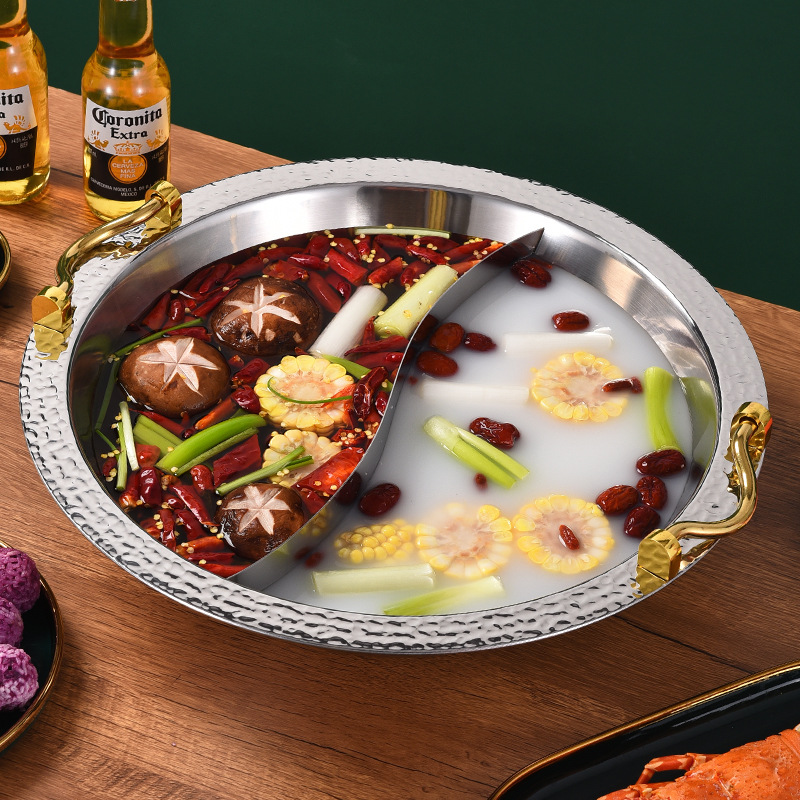 Yiboshi Hot Pot Commercial Stainless Steel Hot Pot Basin304 Food Grade Mandarin Duck Pot Induction Cooker Gas Stove Universal