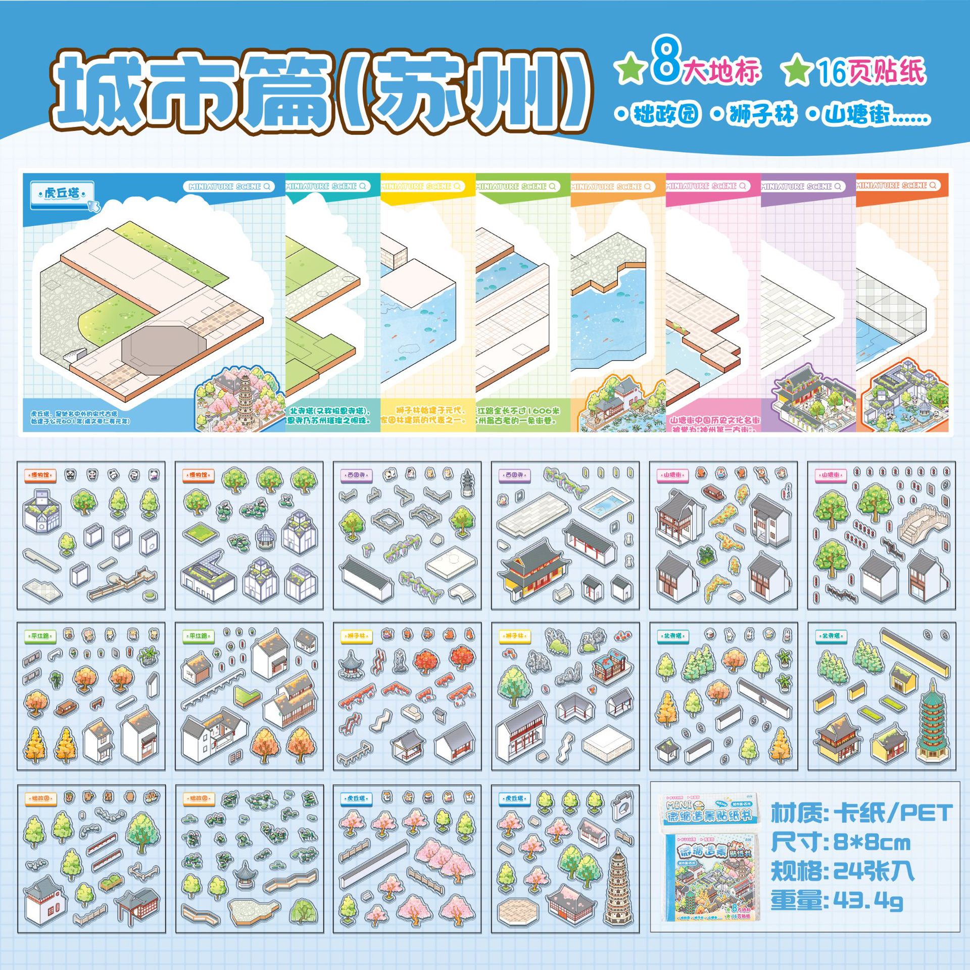 Colección de calcomanías de paisaje de ocio en idioma Esta ciudad es una calcomanía de escena en miniatura de cabina tridimensional en 3D Patrón de collage de cuenta manual