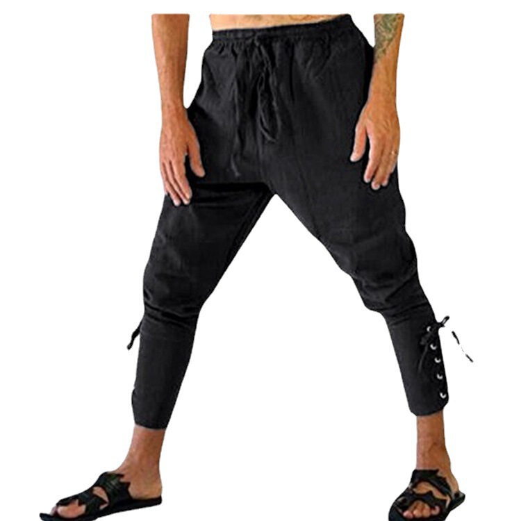 Halloween European and American Cross-Border Amazon 2025 Men's Cotton and Linen Trousers Ankle Strap Trousers Medieval Viking Pirate Casual Pants Halloween European and American Cross-Border Amazon 2025 Men's Cotton and Linen Trousers Ankle Strap Trousers Medieval Viking Pirate Casual Pants