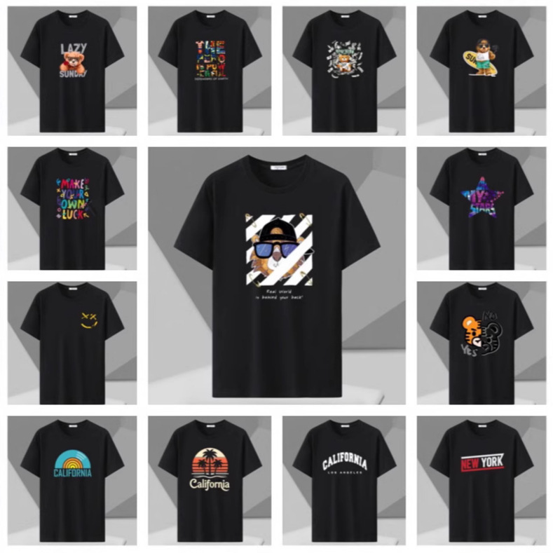 200kg fat brother beautiful size cross-border foreign trade men's plus size short sleeve T-shirt black simple printed loose crew neck