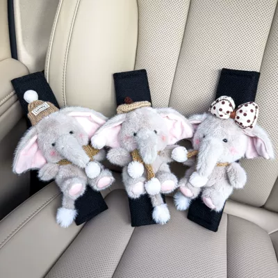 Sürətlər qutusu və əl tormozu başlıqları — Little Elephant Car Seat Belt - black-linen-shoulder-cover-q-cute-gray-elephant-khaki-beret-polka-dot-knot-khaki-hat-set-three-pieces