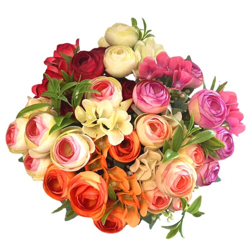 Rose buds, camellia buds, spring core-wrapped fake bouquets, wedding artificial flowers, home flowers, artificial silk flowers, rainbow rose buds