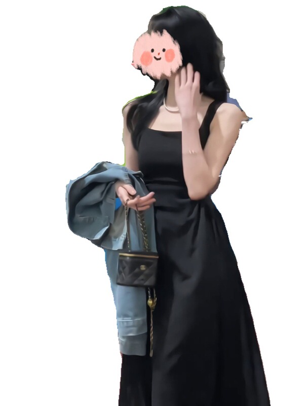 黑色吊带连衣裙子女春秋2025新款大码胖mm显瘦法式茶歇收腰长裙潮|undefined