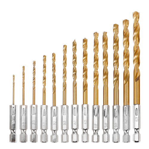 Hexagonal handle twist drill bit high speed steel titanium plated 1.5-6.5mm electric drill drilling tool 13pcs twist drill set