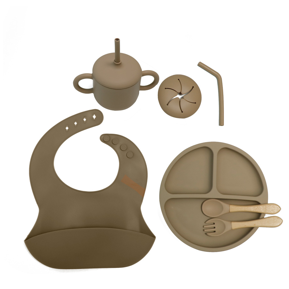  Set de vajilla infantil de silicona, 10 piezas, incluye plato, tazón, cubiertos y babero, ideal para bebés