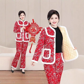 2025秋冬季中老年新款加绒加厚女装夹棉舒适休闲两件套